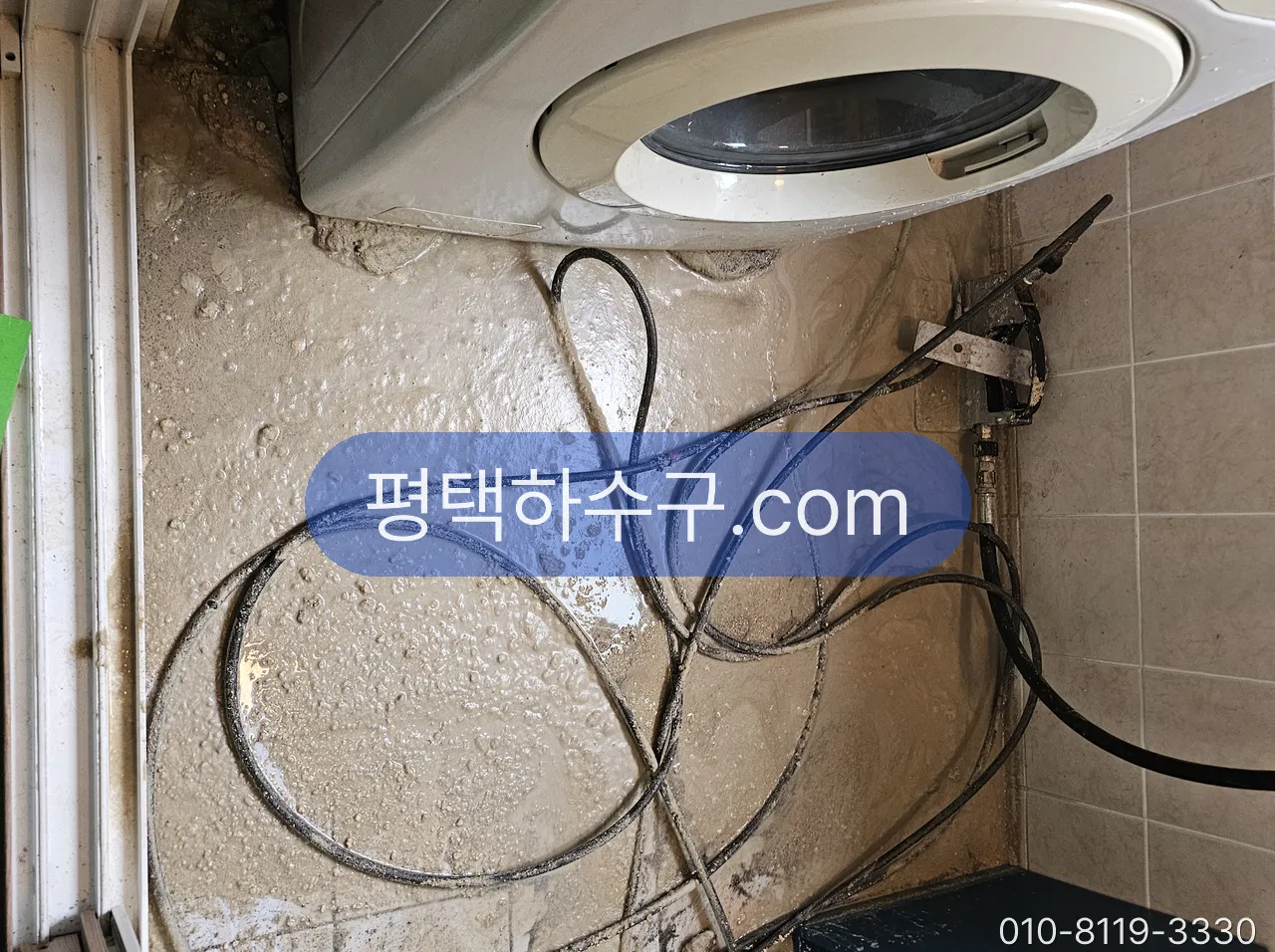 세탁기 배수구 막힘 · 물 넘침 · 역류 현장 — 세탁실 배수구와 배수 호스 삽입부